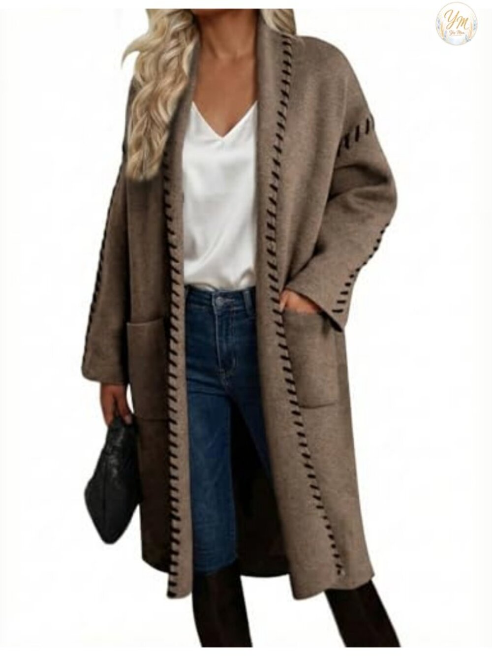 Oversized Long Cardigan Sweater Coatigan with Pockets, Open Front Chunky Knit
